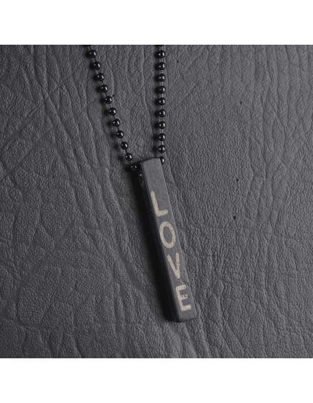 Black Bar Chain Bracelet with Love Inscription