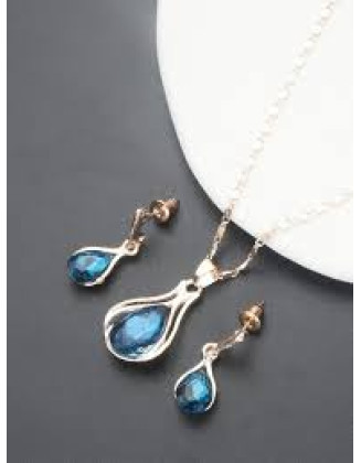 3 Blue Stone Waterdrop Style Neckless & Earrings