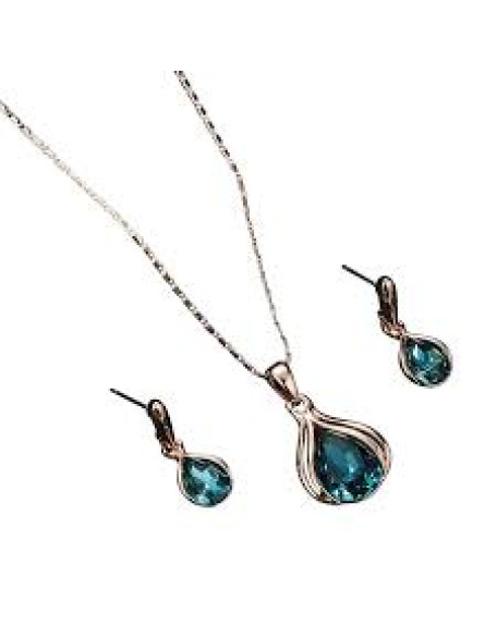 3 Blue Stone Waterdrop Style Neckless & Earrings